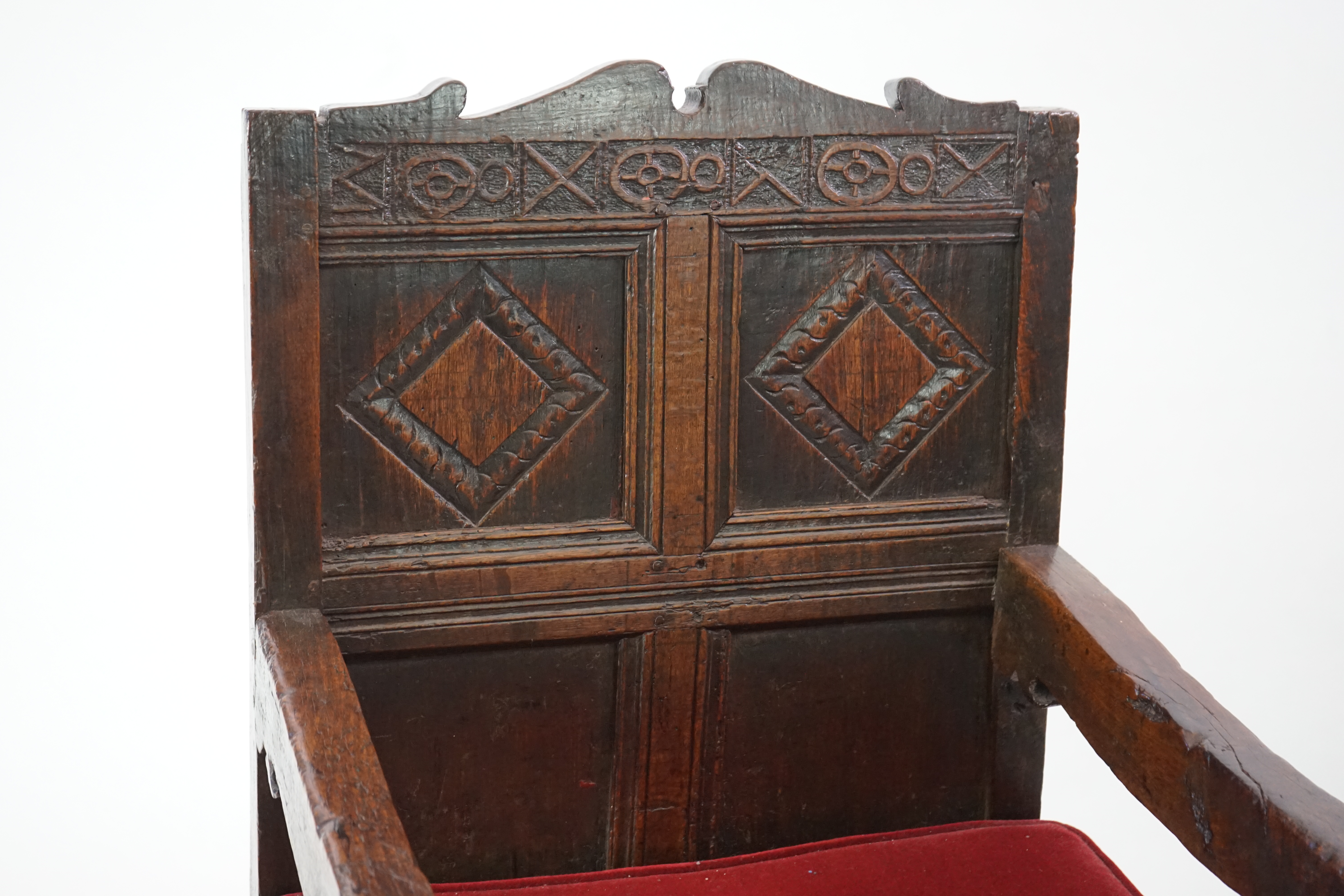 A 17th century and later oak Wainscot elbow chair